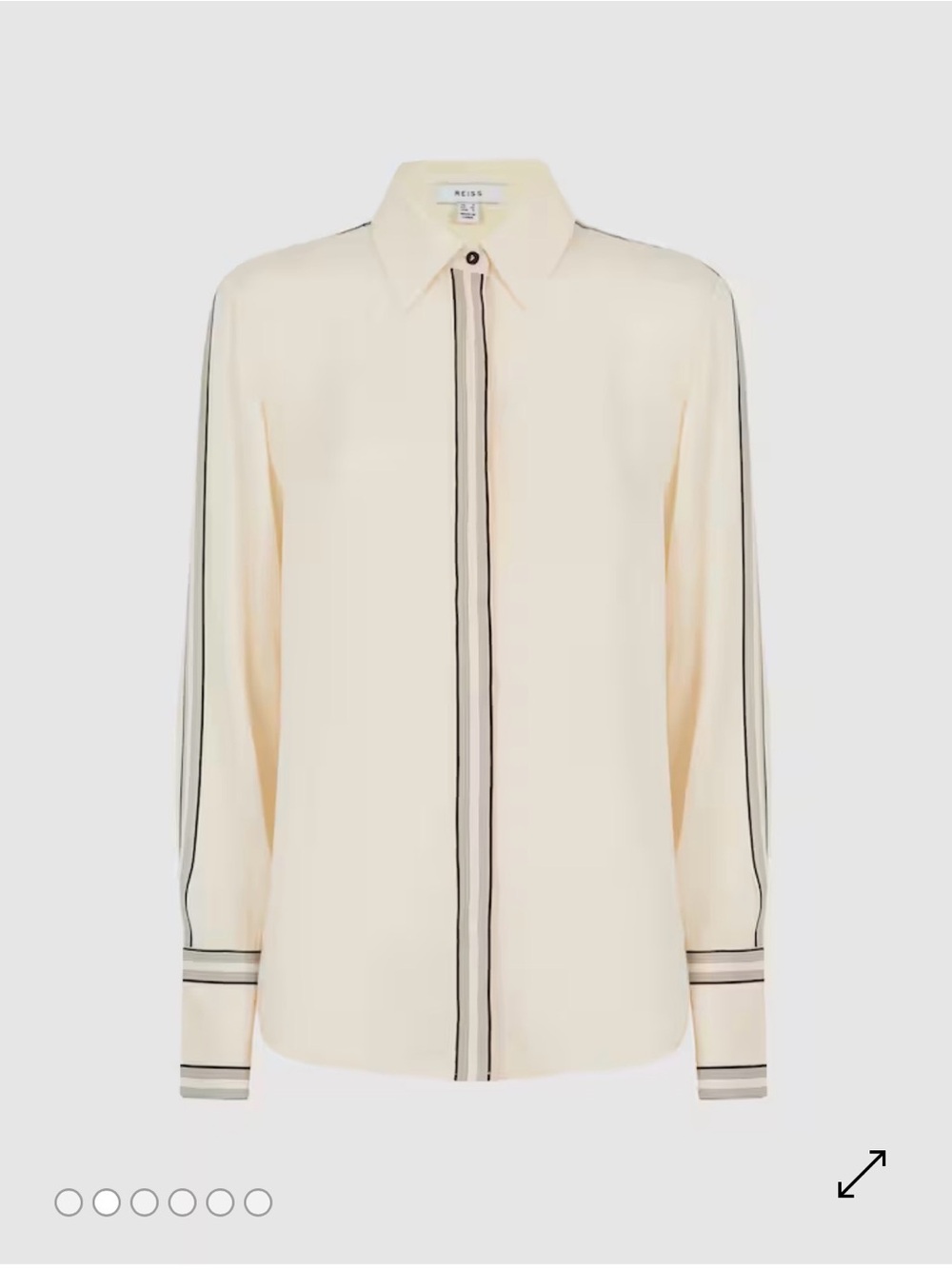 Reiss Bailey Side Striped Blouse Button Down Long Sleeve Cream Size 2 - Picture 2 of 15